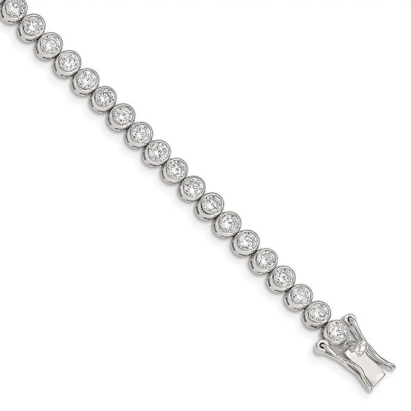 Unique Charms Bracelets-Sterling Silver Rhodium-plated CZ 7 inch Tennis Bracelet