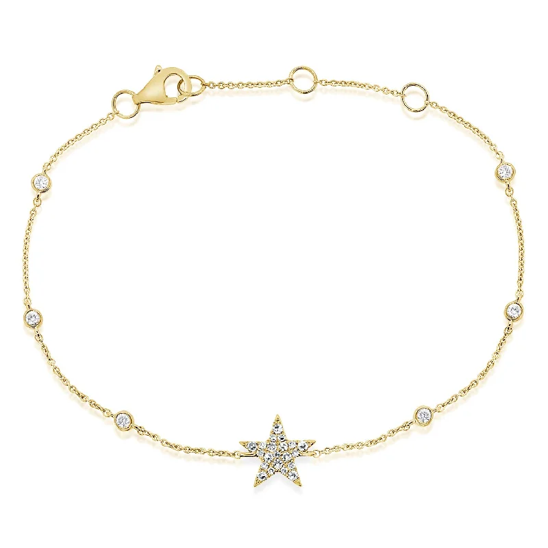 Designer Beaded Bracelets-Diamond Star Chain Bracelet made in 14K Gold