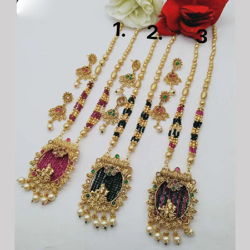 Bold Gold Necklaces-FS Collection Gold Plated Long Necklace Set (1 Piece Only Assorted Design)