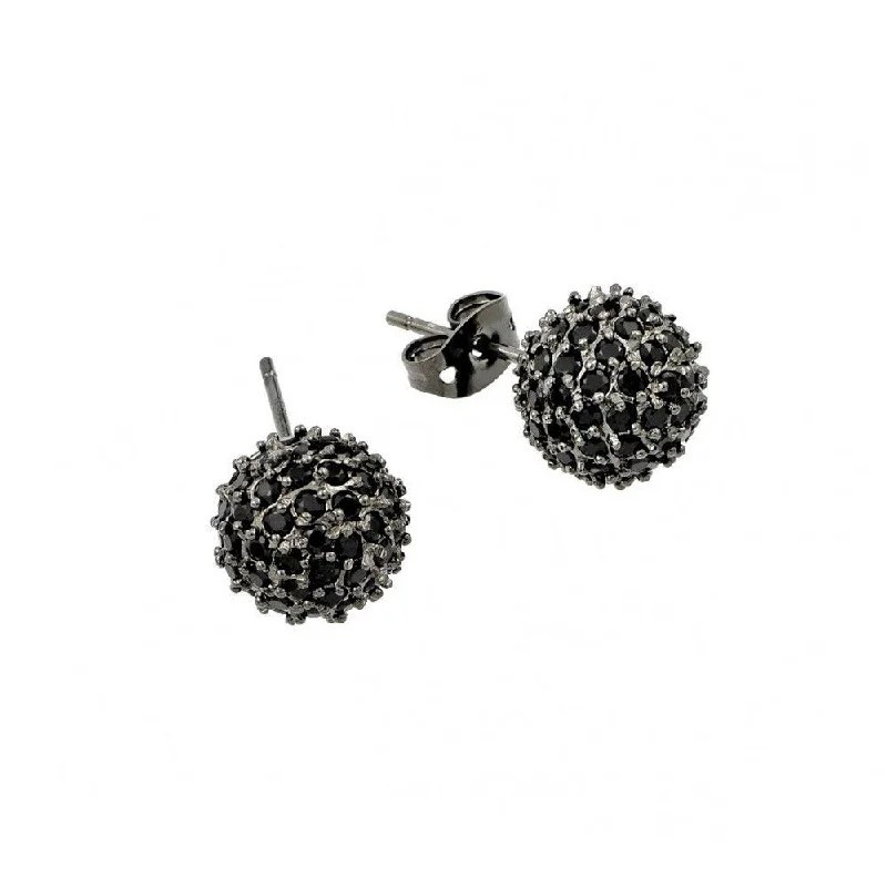 Large Pearl Earrings-Clearance-Silver 925 Rhodium Plated Black Multi CZ Stud Earrings - BGE00371BLK