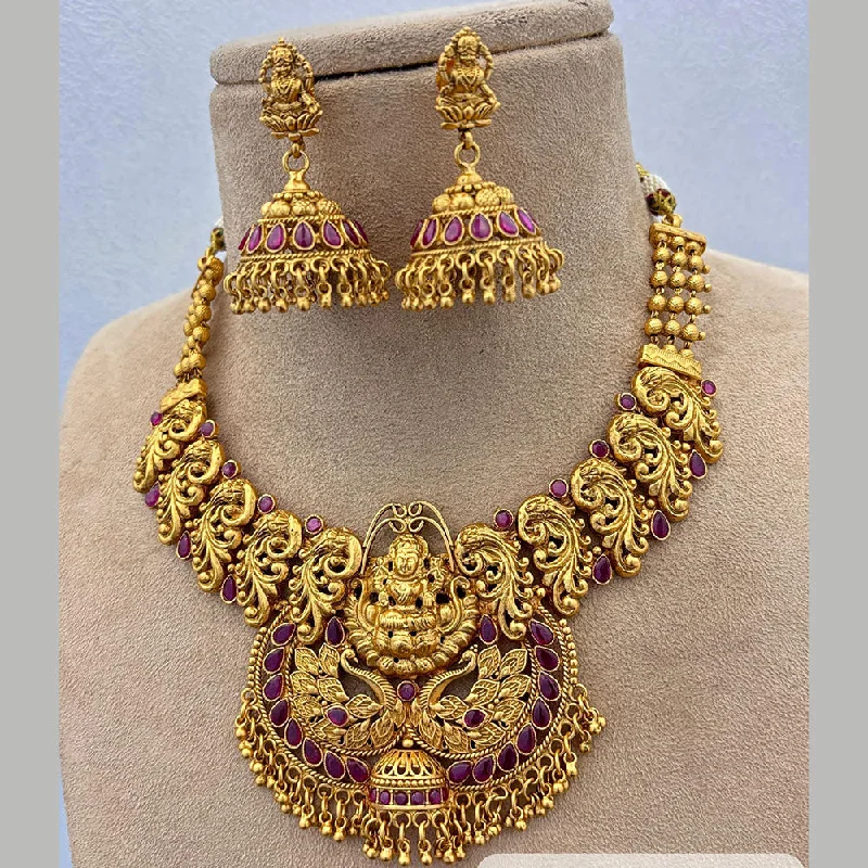 Elegant Gold Necklaces-Jewel Addiction Gold Plated Pota Stone And Pearls Temple Choker Necklace Set