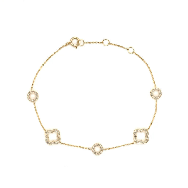 Personalized Silver Bracelets-14K Yellow Gold Diamond Quatrefoil Bracelet