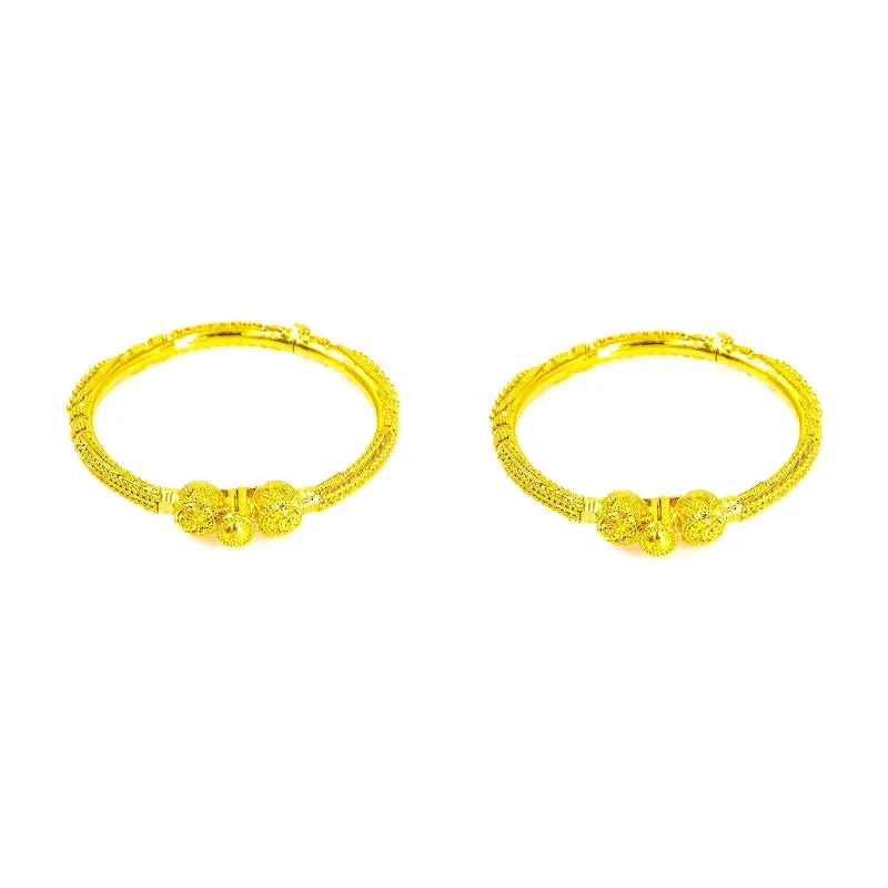 Elegant Diamond Bangles-22K Yellow Gold 2 Piece Bangle W/ Multi Bauble Designs for Kids