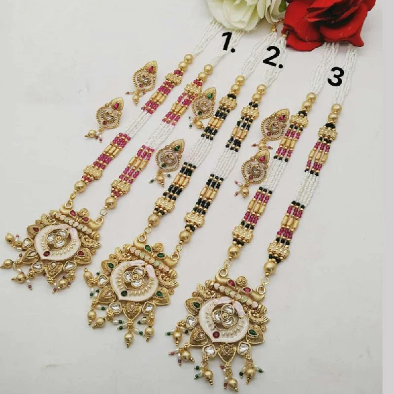 Simple Choker Necklaces-FS Collection Gold Plated Long Necklace Set (1 Piece Only Assorted Design)