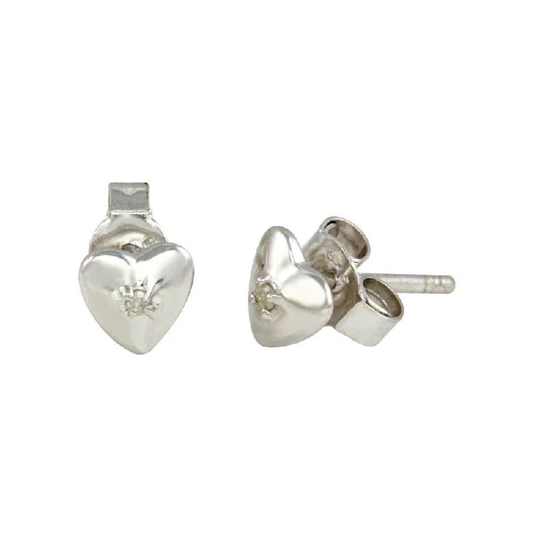 Trendy Earrings for Women-Rhodium Plated 925 Sterling Silver Heart Stud Earrings - STE00997DIA