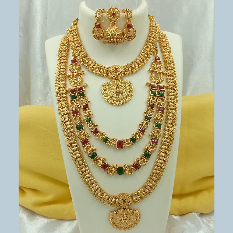 Beautiful Vintage Necklaces-Joyful Jewel Art Matte Gold Plated Pota Stone Temple Long Necklace Combo