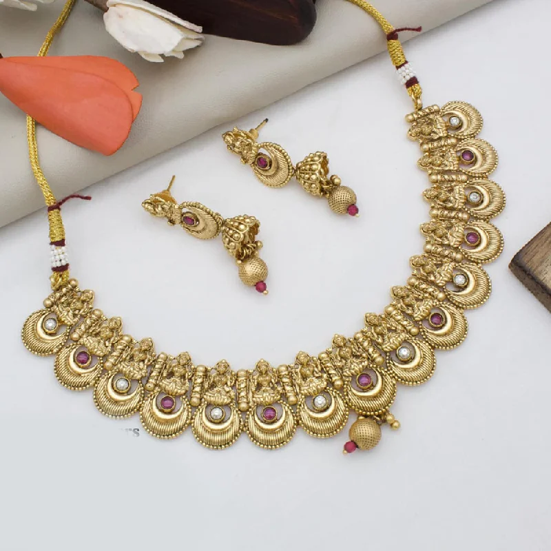 Luxurious Silver Necklaces-Manisha Jewellery Gold Plated Pota Stone Temple Necklace Set