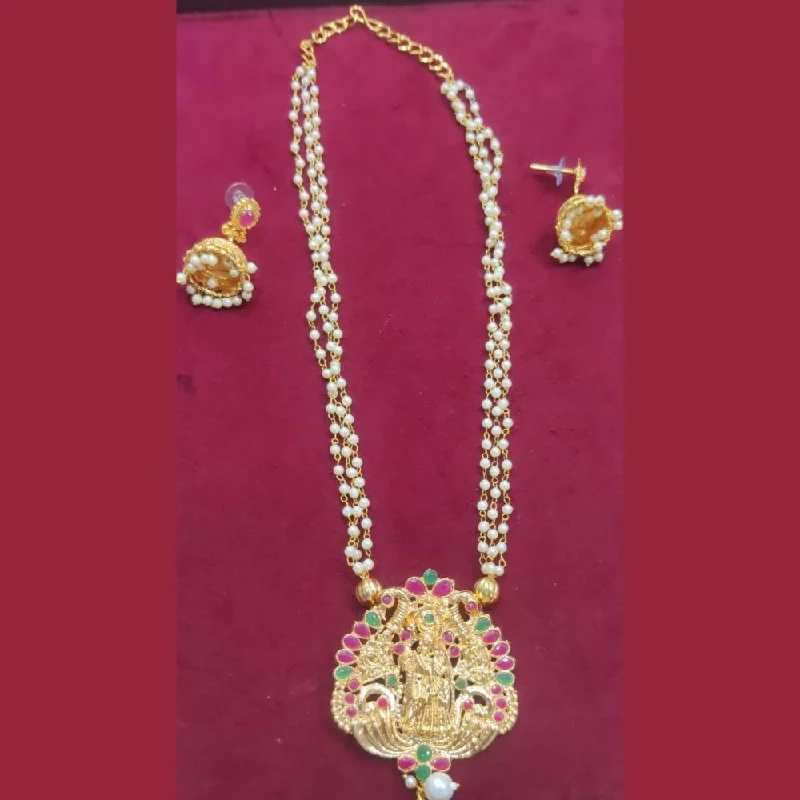 Modern Gemstone Necklaces-Manisha Jewellery Gold  Plated Pota Stone Temple Necklace Set