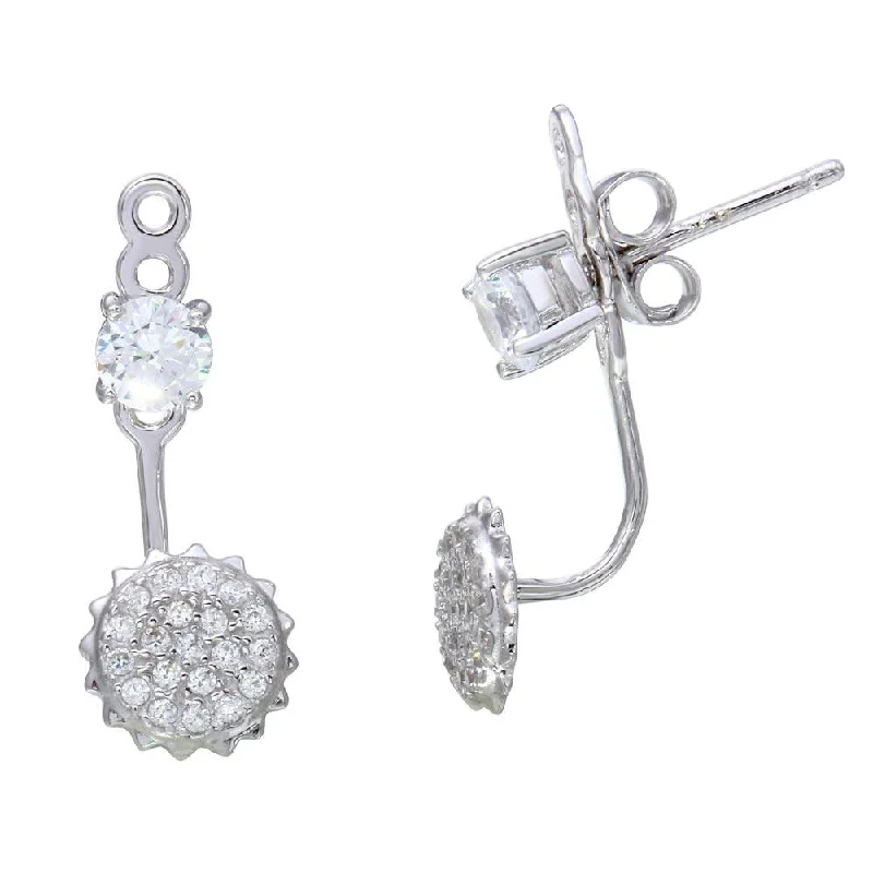 Vintage Gemstone Earrings-Rhodium Plated 925 Sterling Silver CZ Stone and Sun Front and Back Earrings - BGE00547