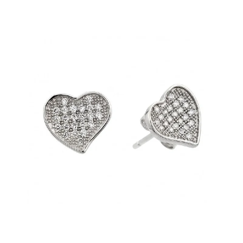 Modern Stud Earrings-Silver 925 Rhodium Plated Heart CZ Inlay Stud Earrings - BGE00266