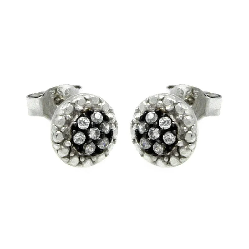 Vintage Pearl Earrings-Silver 925 Black and Silver Rhodium Plated Round CZ Stud Earrings - STE00892