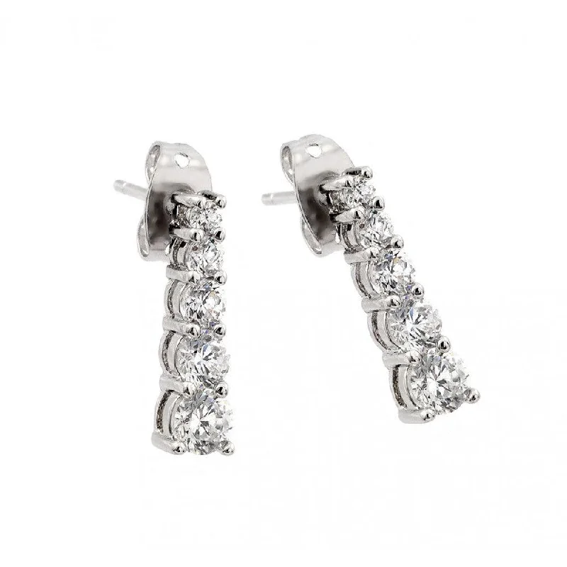 Custom Made Earrings-Silver 925 Rhodium Plated Graduated Round CZ Stud Earrings - BGE00402