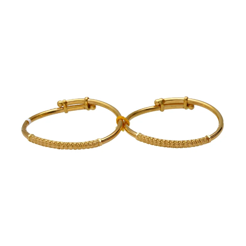 Handcrafted Wedding Bangles-22K Yellow Gold Engraved Baby Bangle Set of 2