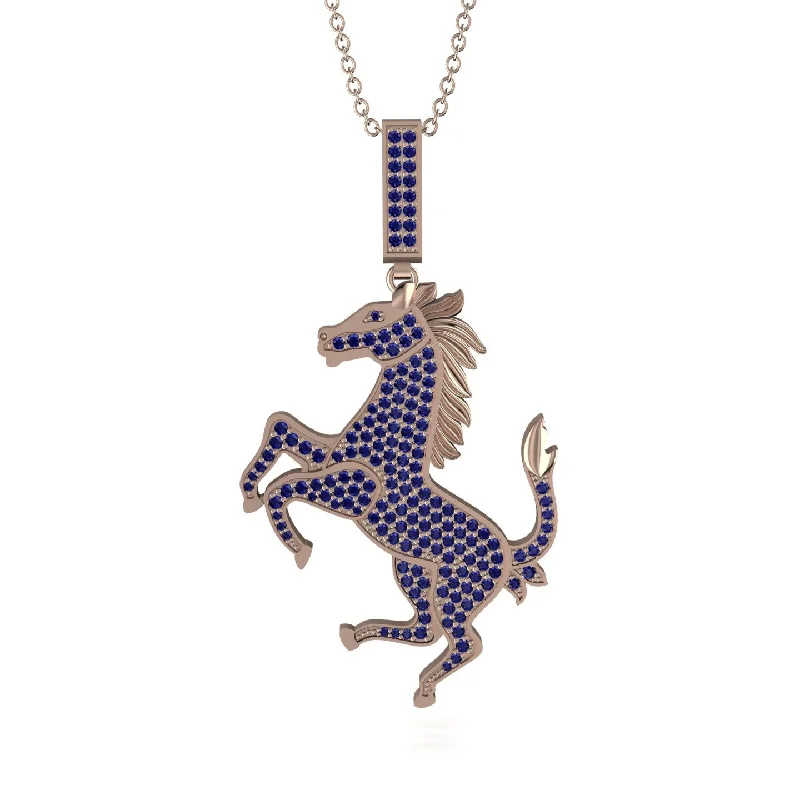 Birthstone Pendant Necklaces-Sapphire Horse Necklace - Douglas No. 14