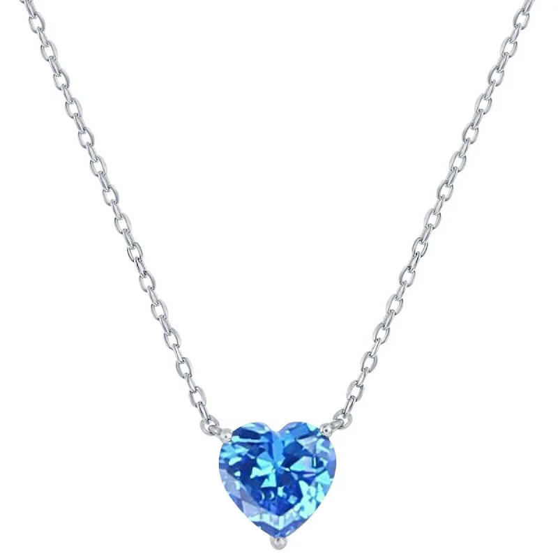 Gold Infinity Necklaces-Classic Women's Necklace - Silver Blue Topaz December Heart Perciosa Crystal | M-7133