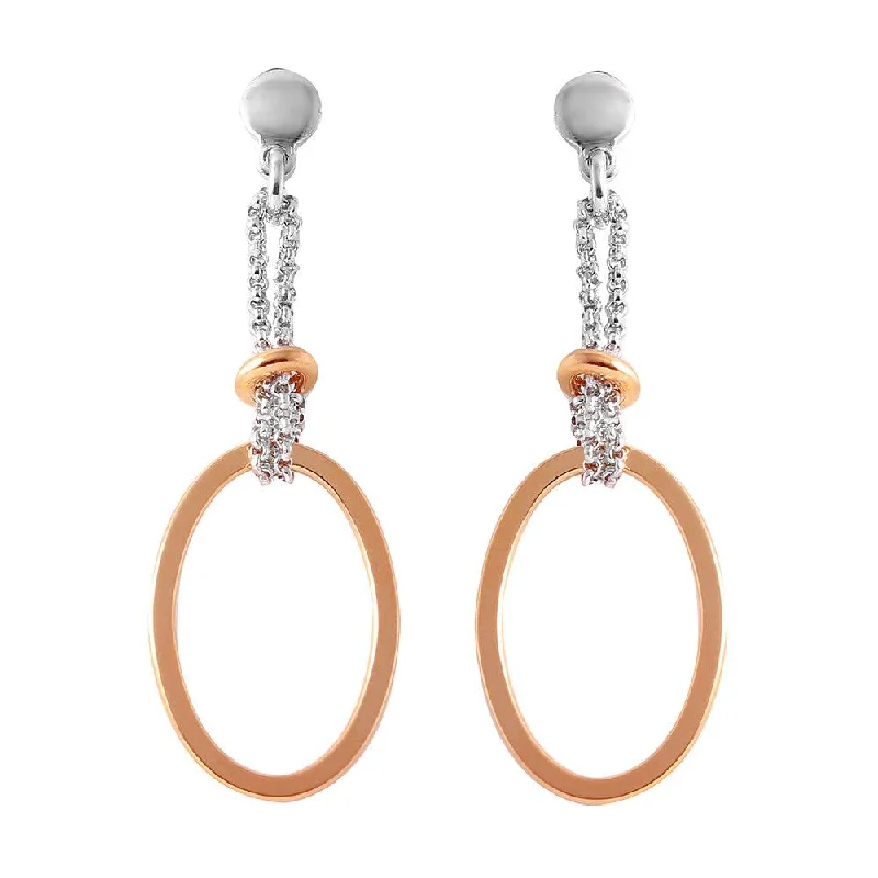 Custom Made Earrings-Silver 925 Rose Gold Plated Single Oval Earrings - ITE00071RGP