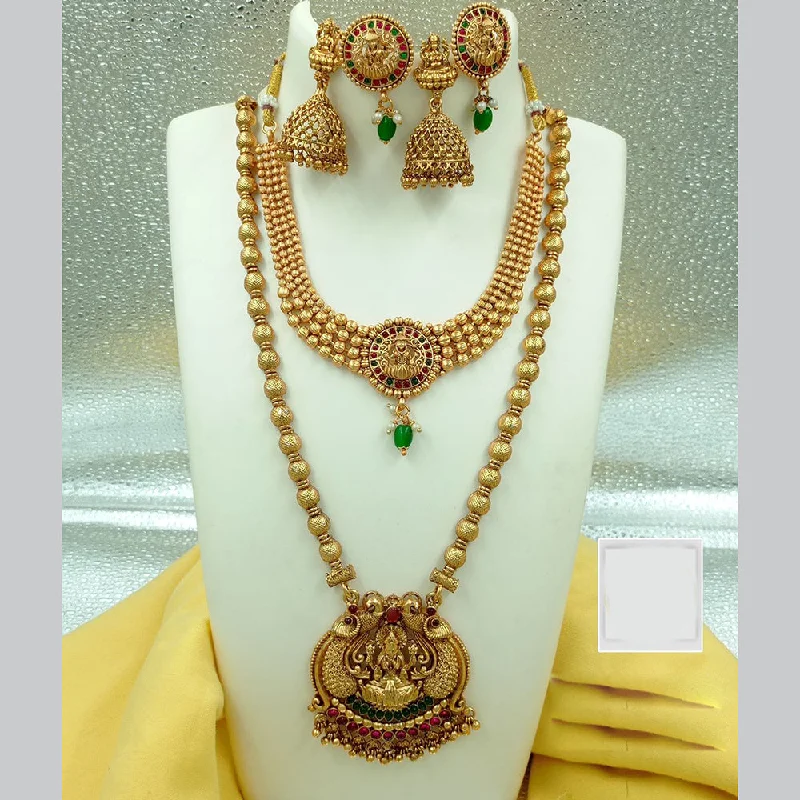 Opal Necklace for Women-FS Collection Gold Plated Pota Stone Temple Double Necklace Set