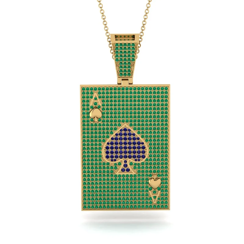 Luxury Gold Necklaces-Ace Of Spades Emerald Card Necklace - Tyler No. 28