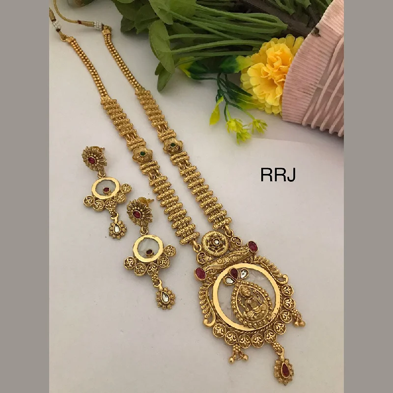 Wedding Gold Necklaces-FS Collection Gold Plated Pota Stone Temple Necklace Set