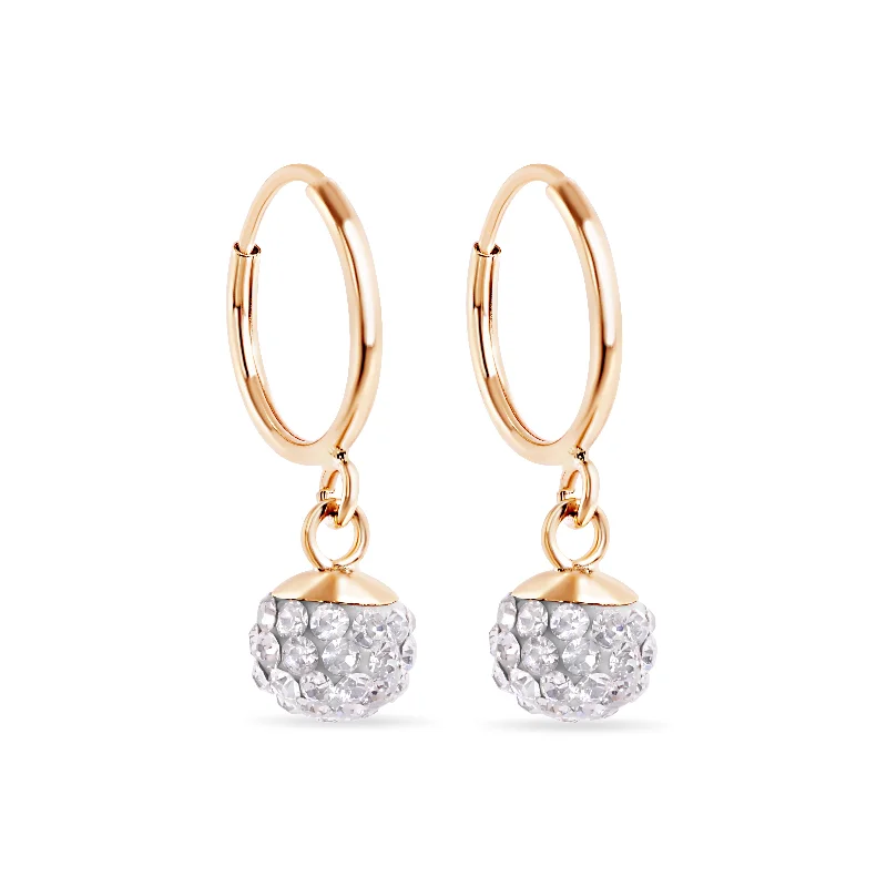 Sparkling Hoop Earrings-14E00444. - 14 Karat Sphere Clear CZ 11mm Hoop Earrings