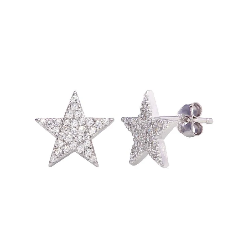 Vibrant Drop Earrings-Rhodium Plated 925 Sterling Silver CZ Star Stud Earrings - STE01201