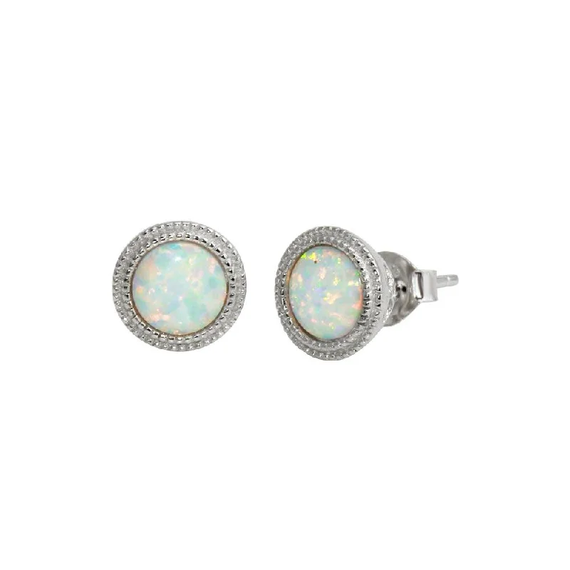 Clear Crystal Earrings-Rhodium Plated 925 Sterling Silver Round Synthetic Opal Stud Earrings - BGE00589