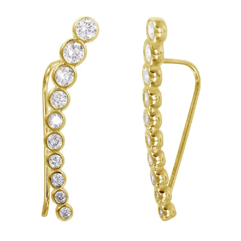 Contemporary Earrings-Gold Plated 925 Sterling Silver CZ Drop Earrings - GME00008GP