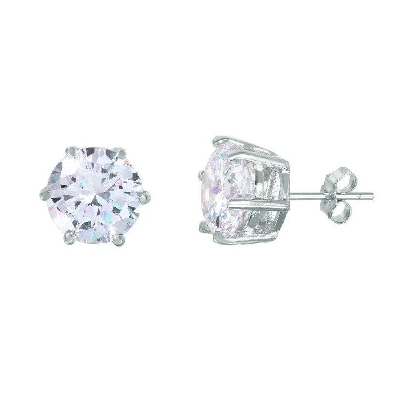 Hoop Earrings for Women-Silver 925 Rhodium Plated Round CZ Solitaire Stud Earrings - BGE00446