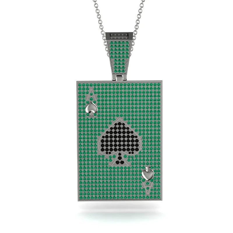 Fine Silver Necklaces-Ace Of Spades Emerald Card Necklace - Tyler No. 24