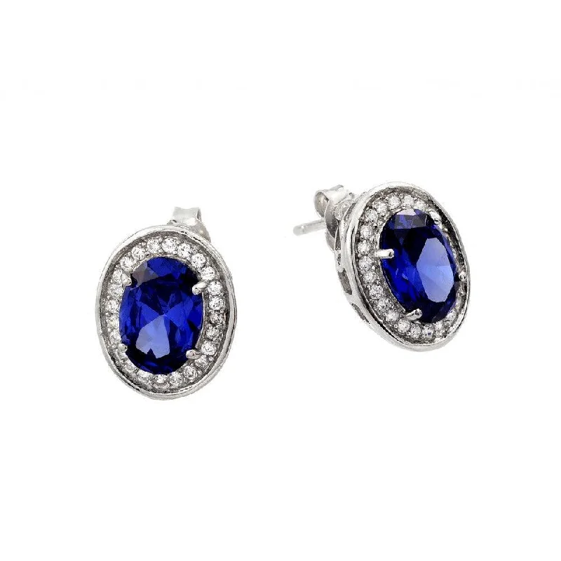 Fashionable Silver Earrings-Silver 925 Rhodium Plated Round Blue CZ Stud Earrings - STE00940