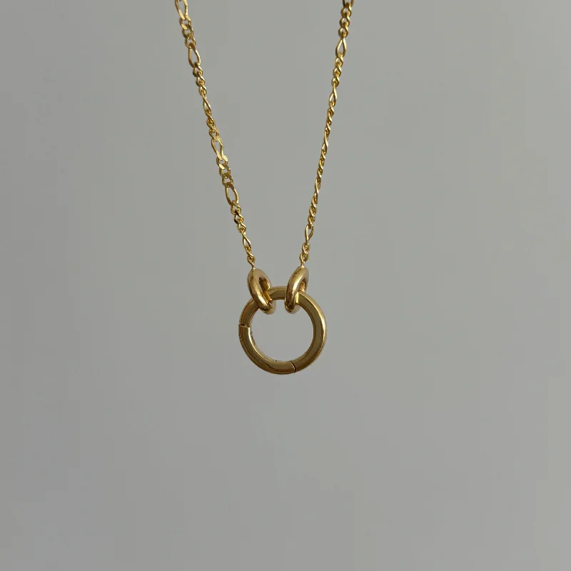 Romantic Heart Necklaces-Round Charm Connector Necklace, Solid 14k Gold