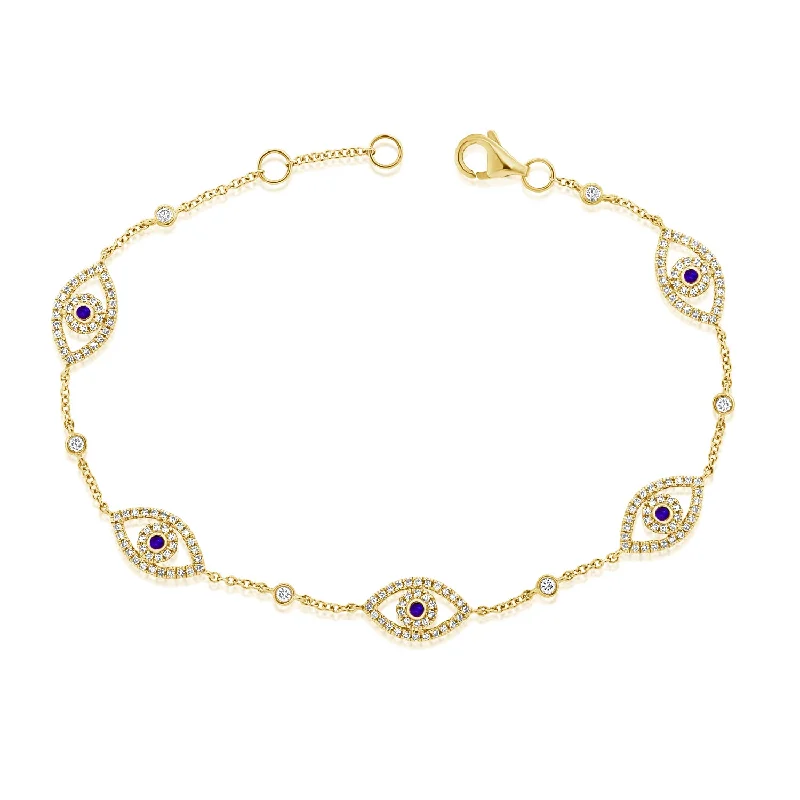 Trendy Gold Bracelets-Dazzling 14K Gold Evil Eye Bracelet with Sapphires & Diamonds