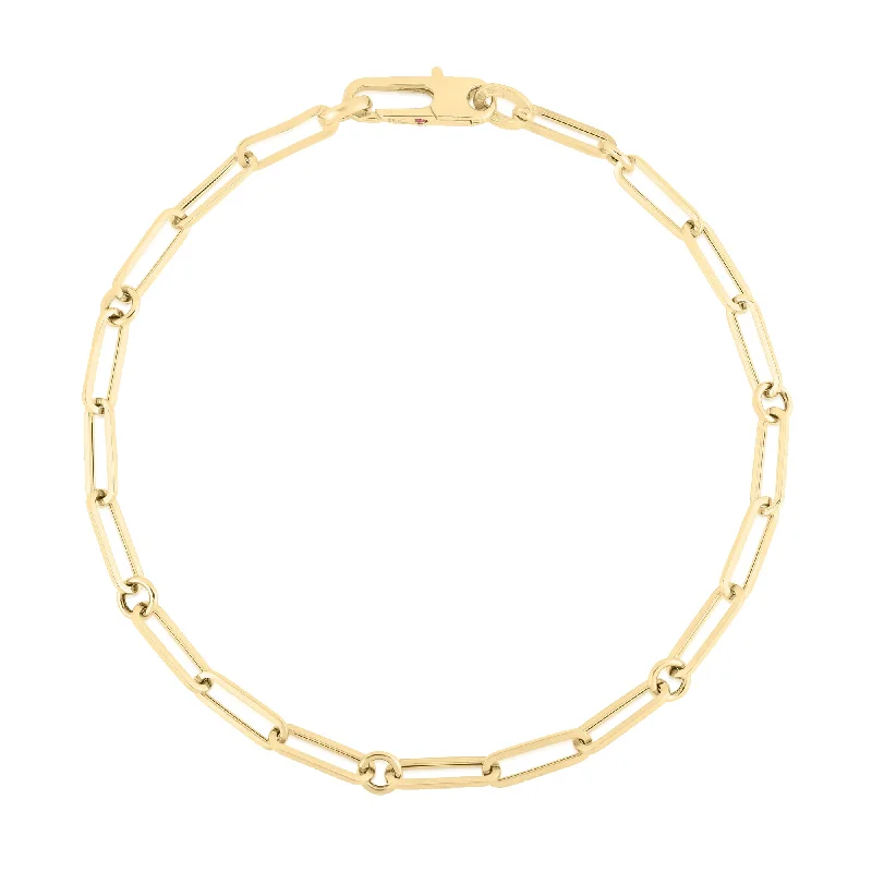 Adjustable Gold Bracelets-Roberto Coin 18K Yellow Gold Designer Gold Paperclip & Round Link Bracelet