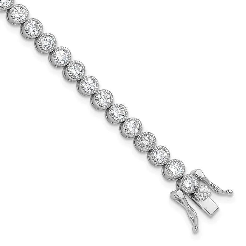 Trendy Gold Bracelets-Sterling Silver Rhodium-plated 4mm Round CZ 7.5in Tennis Bracelet