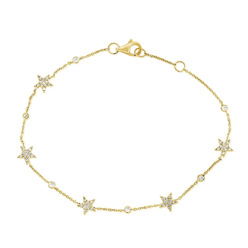 Stylish Chain Link Bracelets-14K Gold Star Bracelet with Diamonds