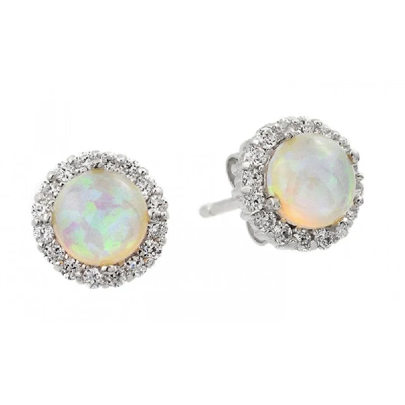 Luxurious Drop Earrings-Silver 925 Rhodium Plated Round Opal CZ Stud Earrings - STE00963