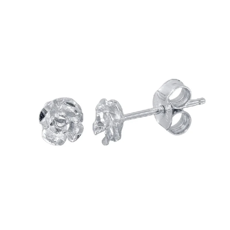 Sparkly Silver Earrings-Rhodium Plated 925 Sterling Silver flower Stud Earrings - ECE00057RH