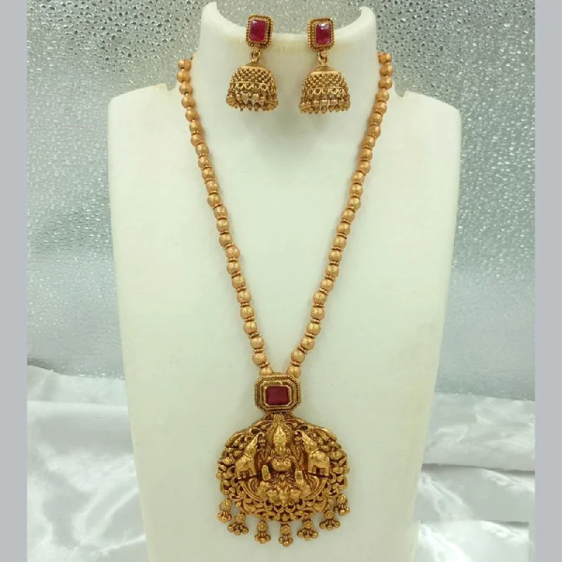 Handmade Necklaces for Women-Joyful Jewel Art Matte Gold Plated Pota Stone And Temple Necklace Set