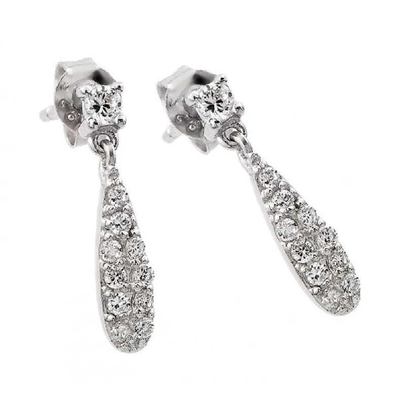 Elegant Dangle Earrings-Silver 925 Rhodium Plated Round Clear CZ Teardrop Dangling Stud Earrings - STE00957