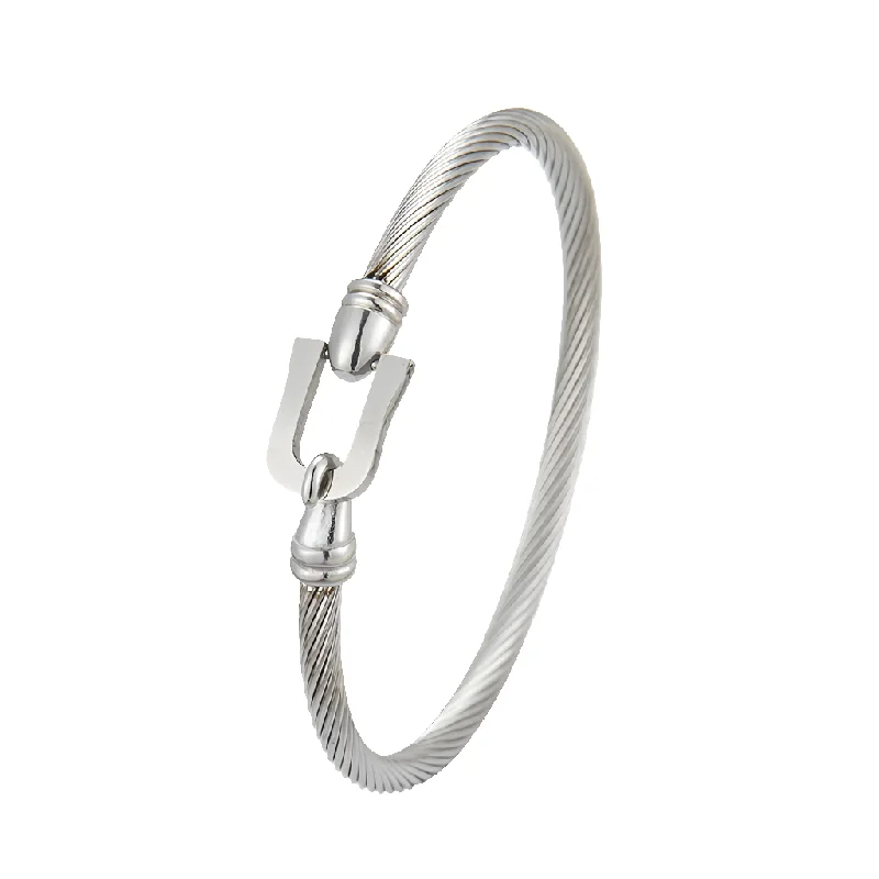 Luxury Wedding Bangle Sets-Stainless Steel Horseshoe Bangle