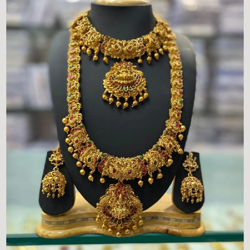 Wedding Gold Necklaces-Manisha Jewellery Gold Plated Pota Stone Double Necklace Set