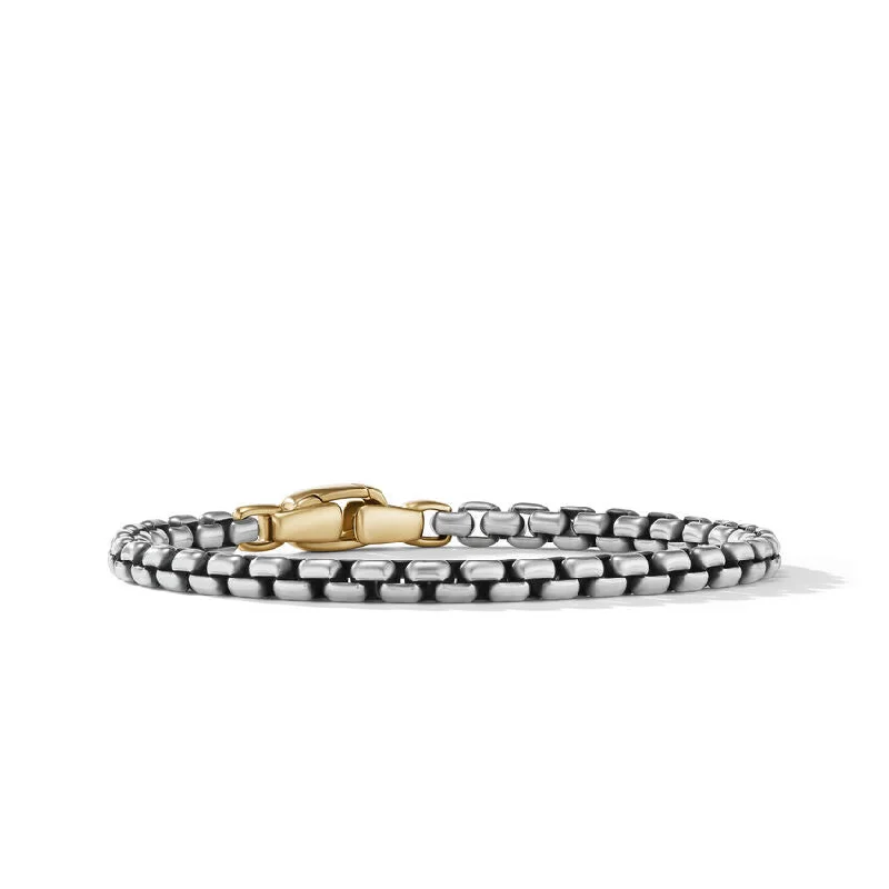 Custom Gemstone Link Bracelets-David Yurman Gents Box Chain Bracelet in Sterling Silver with 14K Yellow Gold