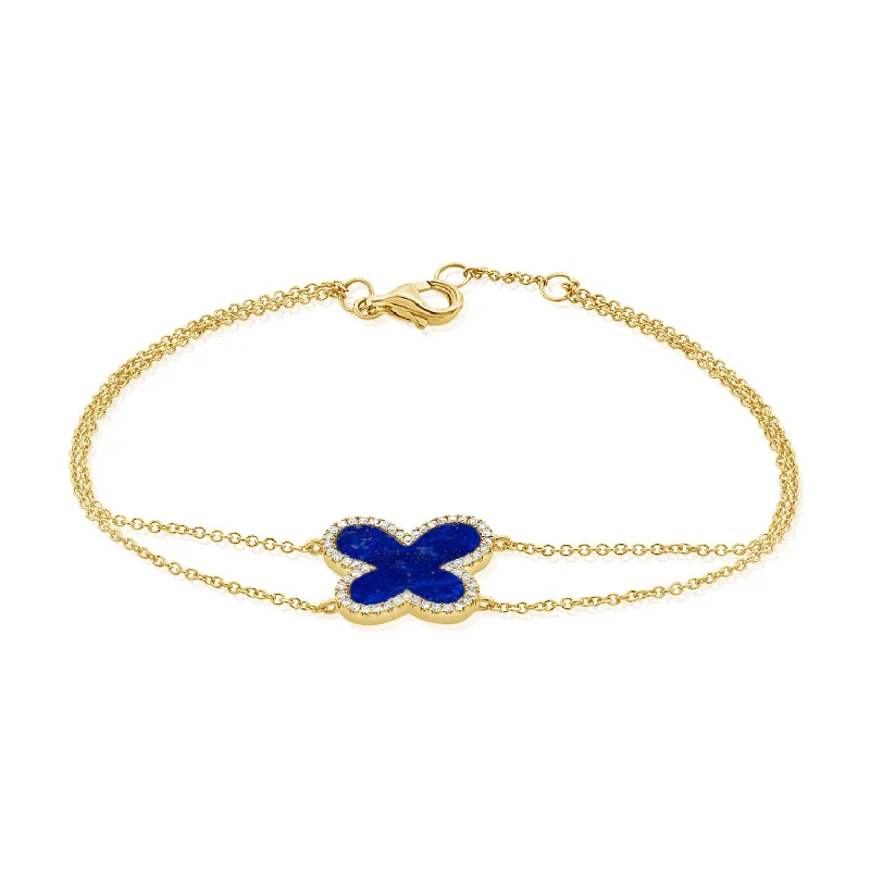 Luxury Wedding Bracelet Sets-Lapis & Diamond Butterfly Bracelet made in 14K Gold