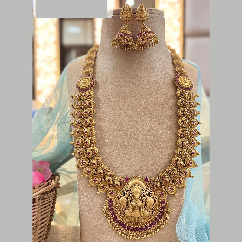 Luxury Diamond Necklaces for Weddings-Jewel Addiction Gold Plated Pota Stone And Pearls Temple Long Necklace Set