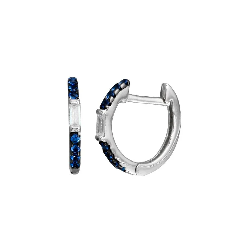 Classic Gemstone Earrings-925 Sterling Silver Blue CZ Hoop Earring - BGE00663