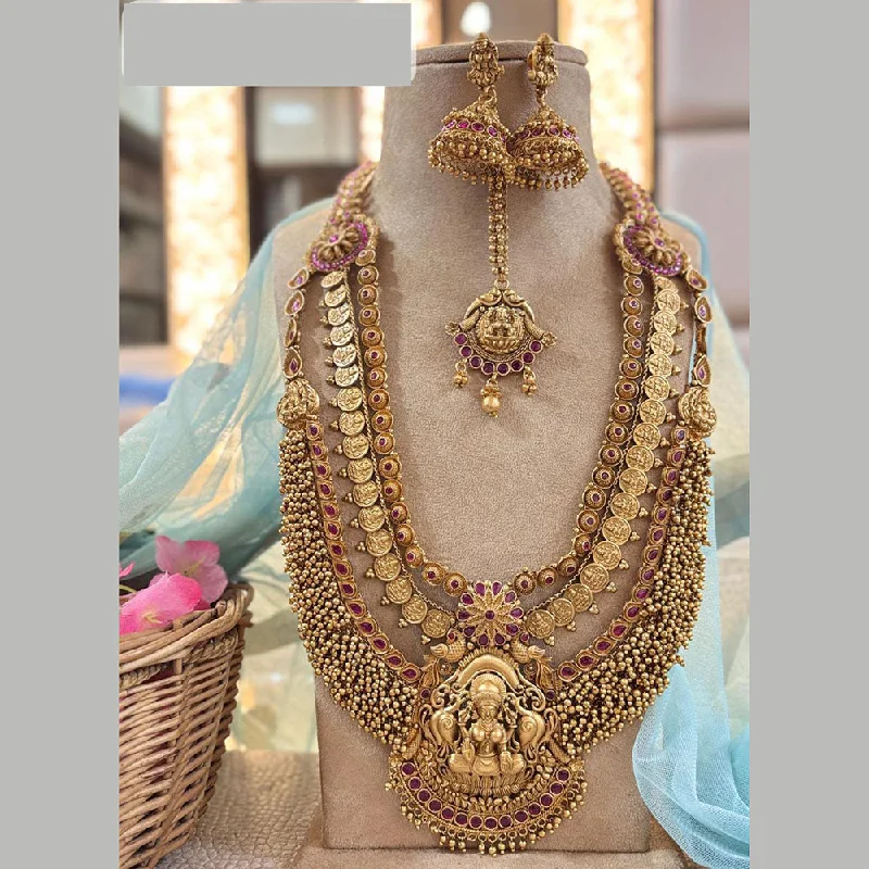 Simple Gold Pendant Necklaces-Jewel Addiction Gold Plated Pota Stone And Pearls Temple Long Necklace Set