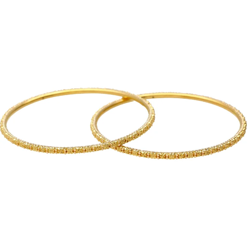 High-End Bangle Sets-22K Gold Thin Beaded Filigree Bangle Set of 2