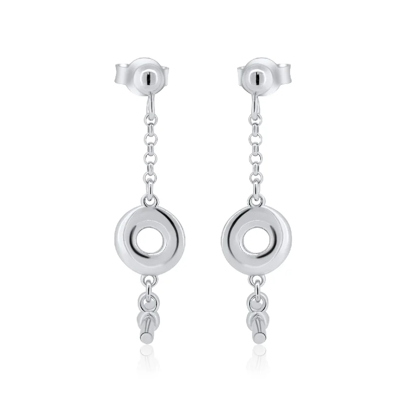 Fashionable Ear Cuffs-Rhodium Plated 925 Sterling Silver Dangling Donut Bar Stud Earrings - ITE00098-RH