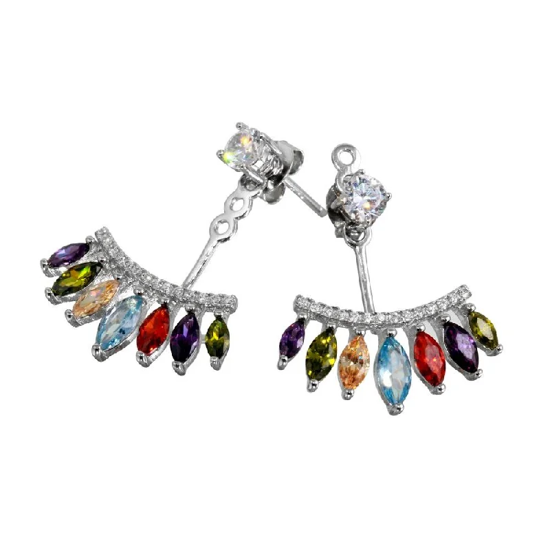 High-Quality Earrings-Rhodium Plated 925 Sterling Silver Multi Color CZ Hanging Front and Back Earrings - BGE00551