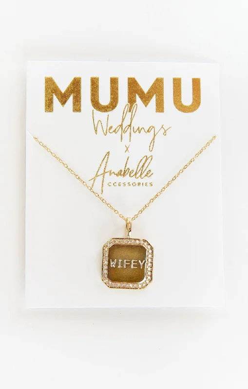 Wedding Gold Necklaces-Wifey Necklace ~ 14K Gold Plated